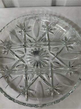 Anchor Hocking 9” 3 divided relish tray Pressed Glass Serving Platter vintage